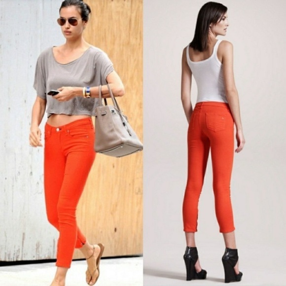 rag & bone Denim - Sz 25 Rag & Bone for Intermix Capri Jeans Pants Bright Orange Zipper at Ankles